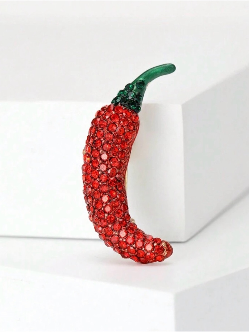Red Crystal Chili Pepper Brooch - Designer Style